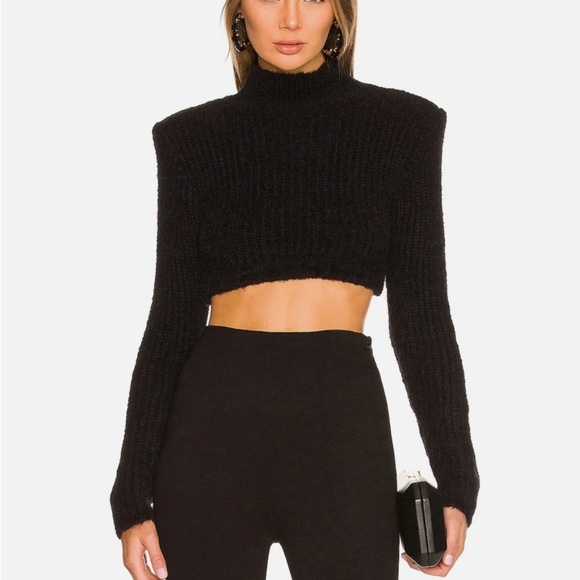 NBD Tory Strong Shoulder Cropped Sweater in Black Size Extra Small - Picture 1 of 8